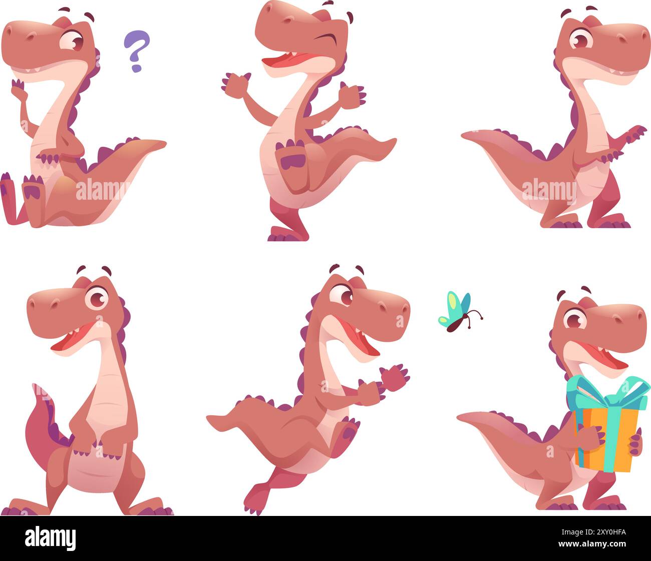 Dinosaurier. Cartoon lustiger Fantasy-Drache in verschiedenen Posen exakter Vektor niedlicher Monster Dinosaurier Stock Vektor