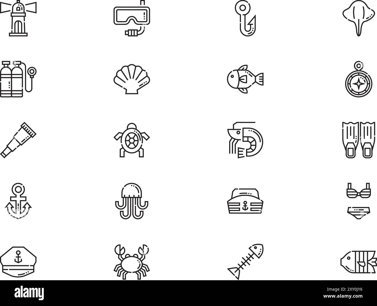 Die Kollektion Sea LIFE Icons ist eine Vektorillustration mit bearbeitbarem Strich. Stock Vektor