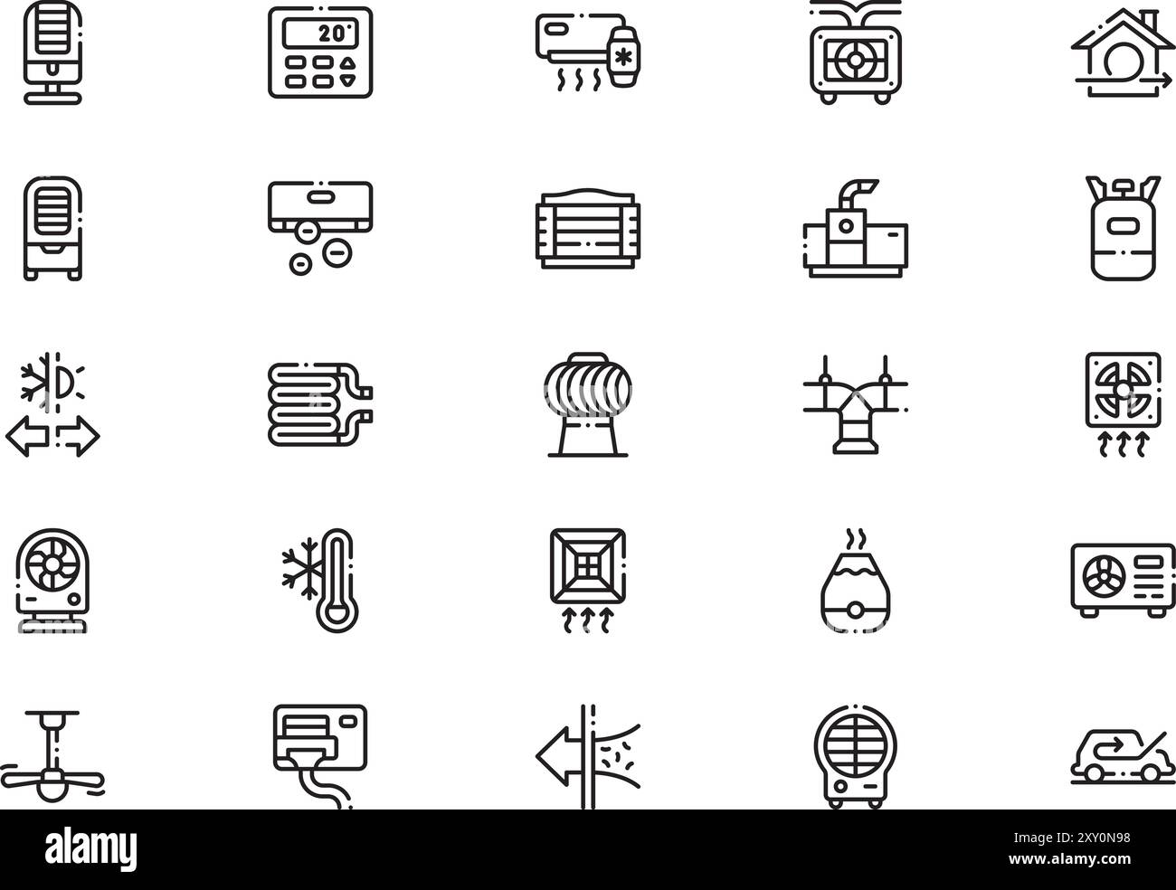 Die Icons-Kollektion der Klimaanlage ist eine Vektorillustration mit bearbeitbarem Hub. Stock Vektor