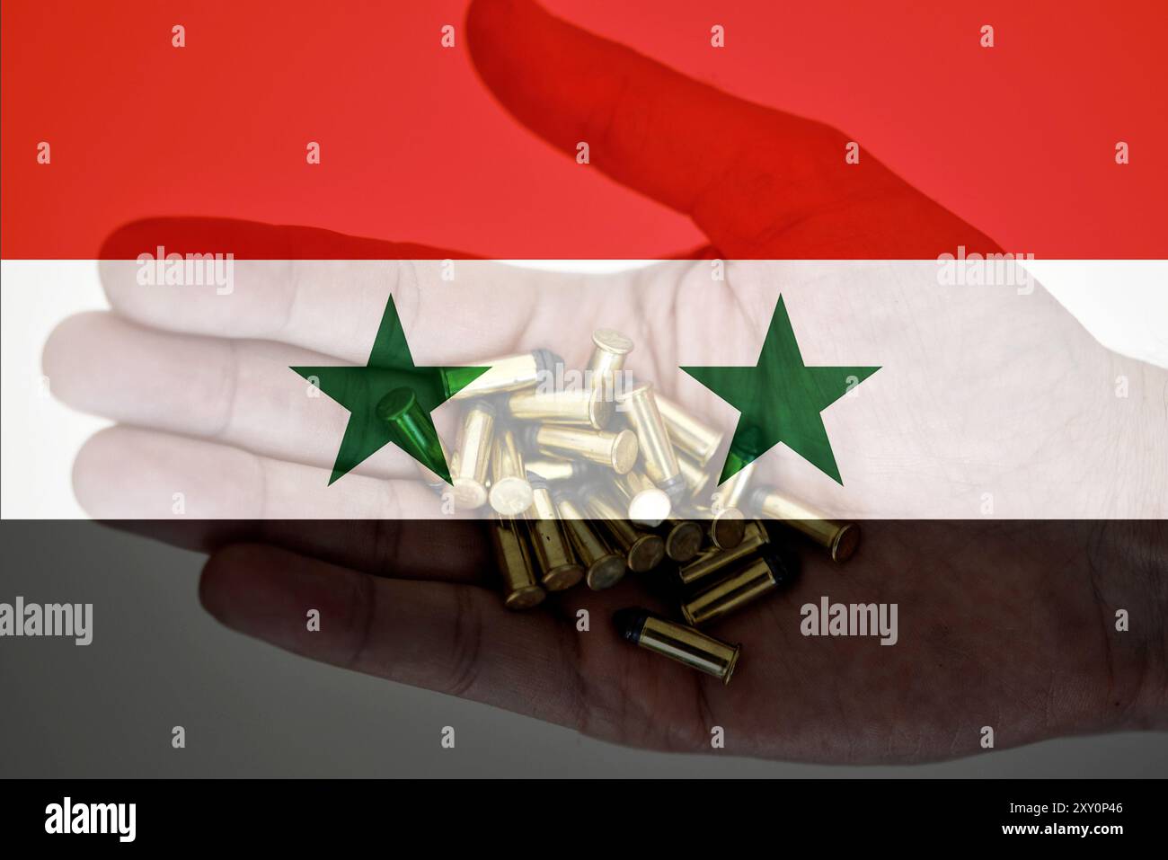 Syrische Flagge und Kugeln - Konzept des Krieges und des syrischen Konflikts Stockfoto
