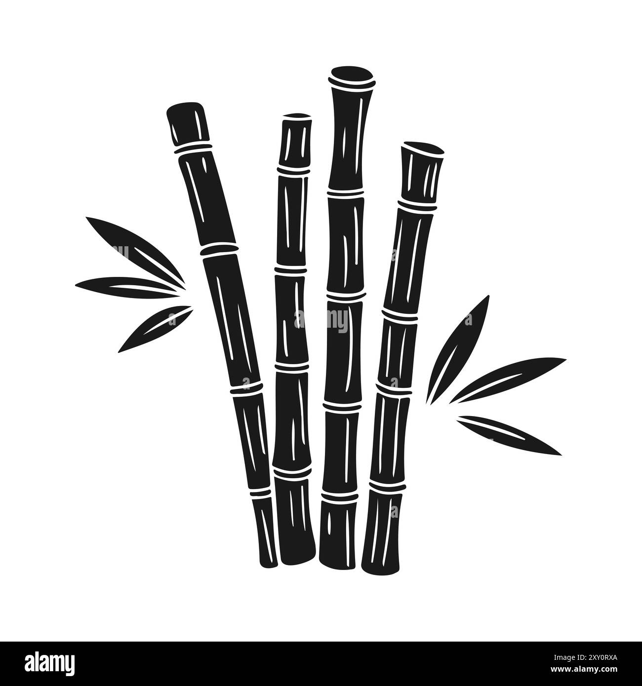 Bambusstäbchen mit Blätter Silhouette Zeichnung auf weißem Hintergrund. Vektorabbildung Stock Vektor