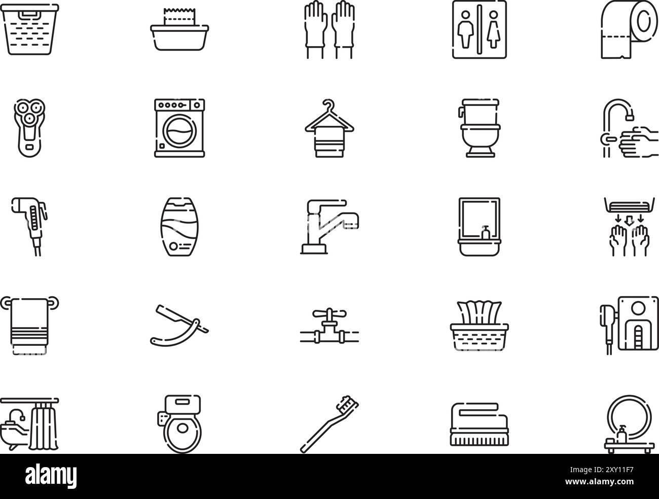 Die Kollektion Badsymbole ist eine Vektorillustration mit bearbeitbarem Strich. Stock Vektor