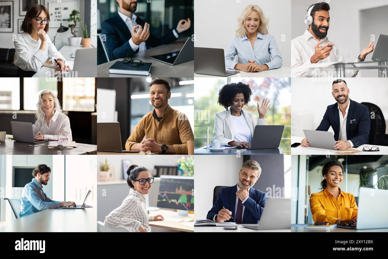 Vielfältige Gruppe von Fachleuten, die sich mit Fernarbeit beschäftigen Stockfoto