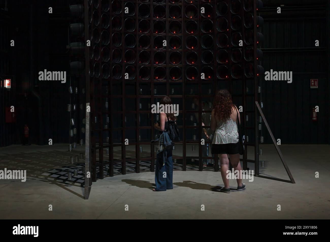 Mailand, Italien, 22. Juni 2024: Frauen, die die Installation in der Ausstellung Ground Break von Nari Ward in der Pirelli HangarBicocca sehen Stockfoto