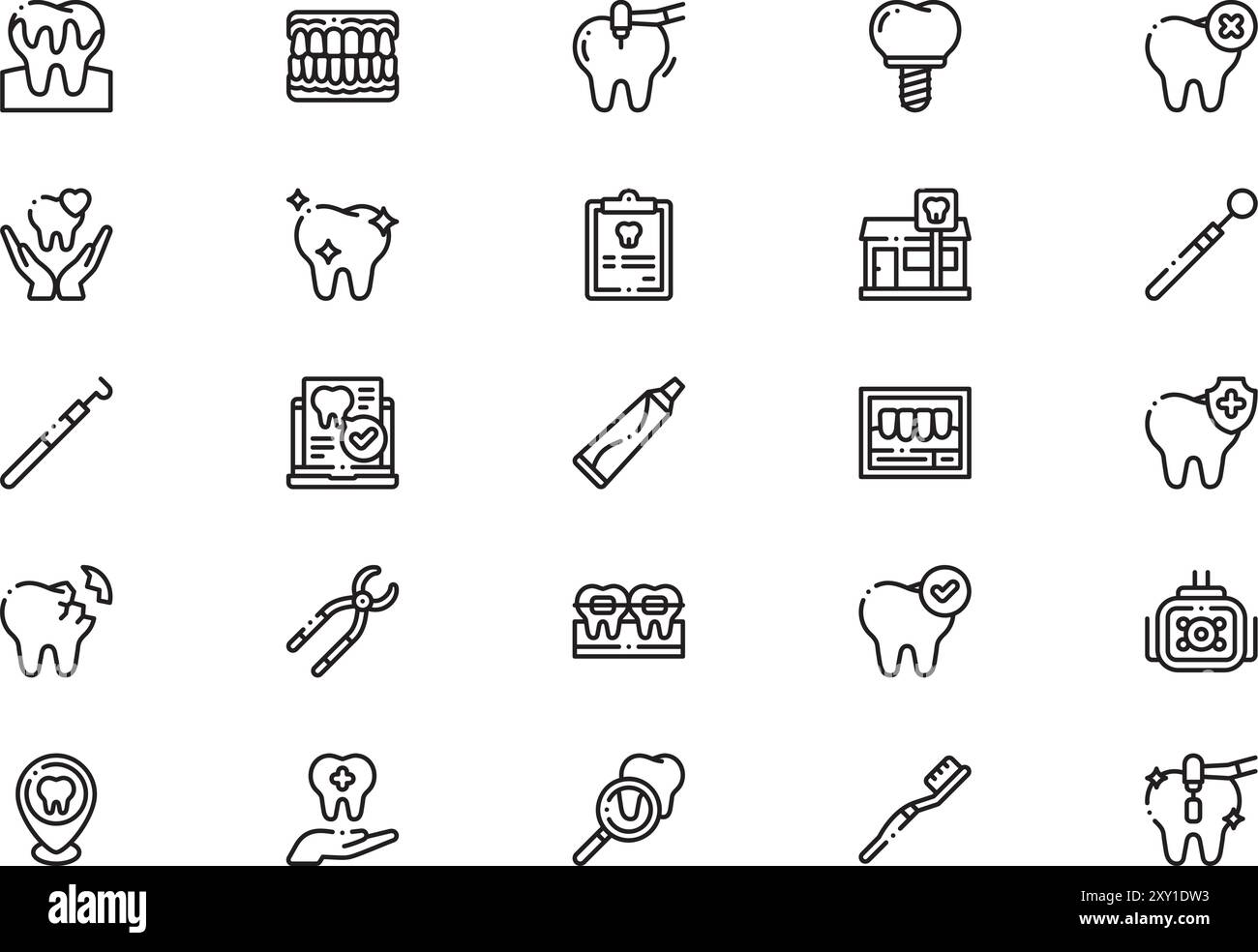 Die Icons-Sammlung für Zahnpflege ist eine Vektorillustration mit bearbeitbarem Strich. Stock Vektor