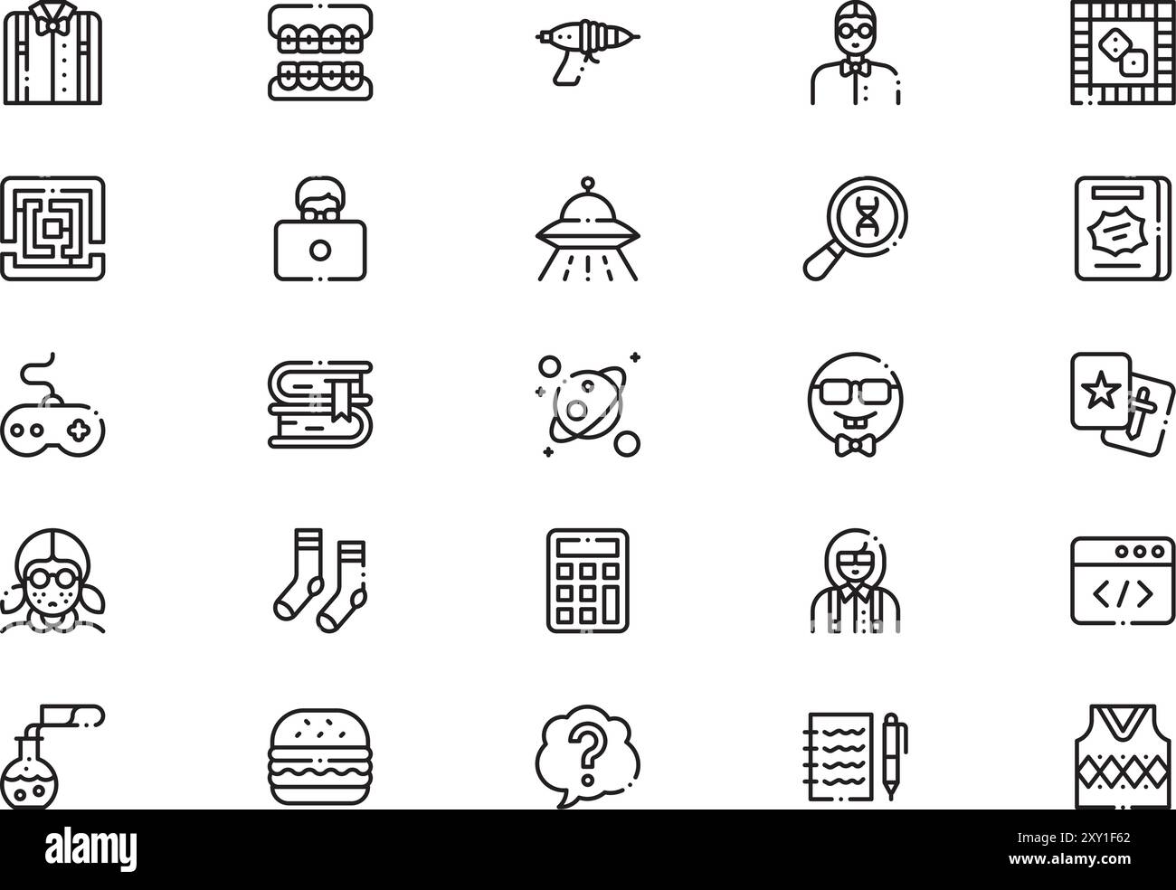 Die Sammlung Nerd Icons ist eine Vektorillustration mit bearbeitbarem Kontur. Stock Vektor