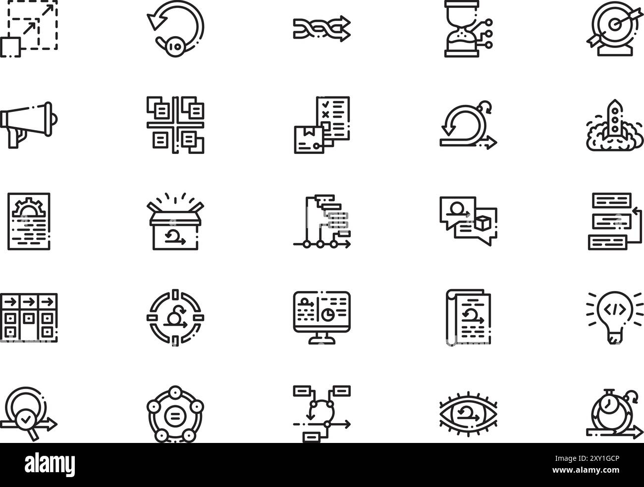 Die Scrum Development Icons Collection ist eine Vektorillustration mit bearbeitbarer Kontur. Stock Vektor