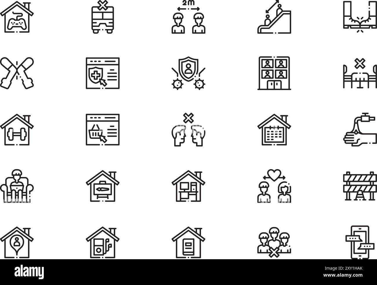 Die Sammlung Social Distancing Icons ist eine Vektorillustration mit bearbeitbarem Strich. Stock Vektor