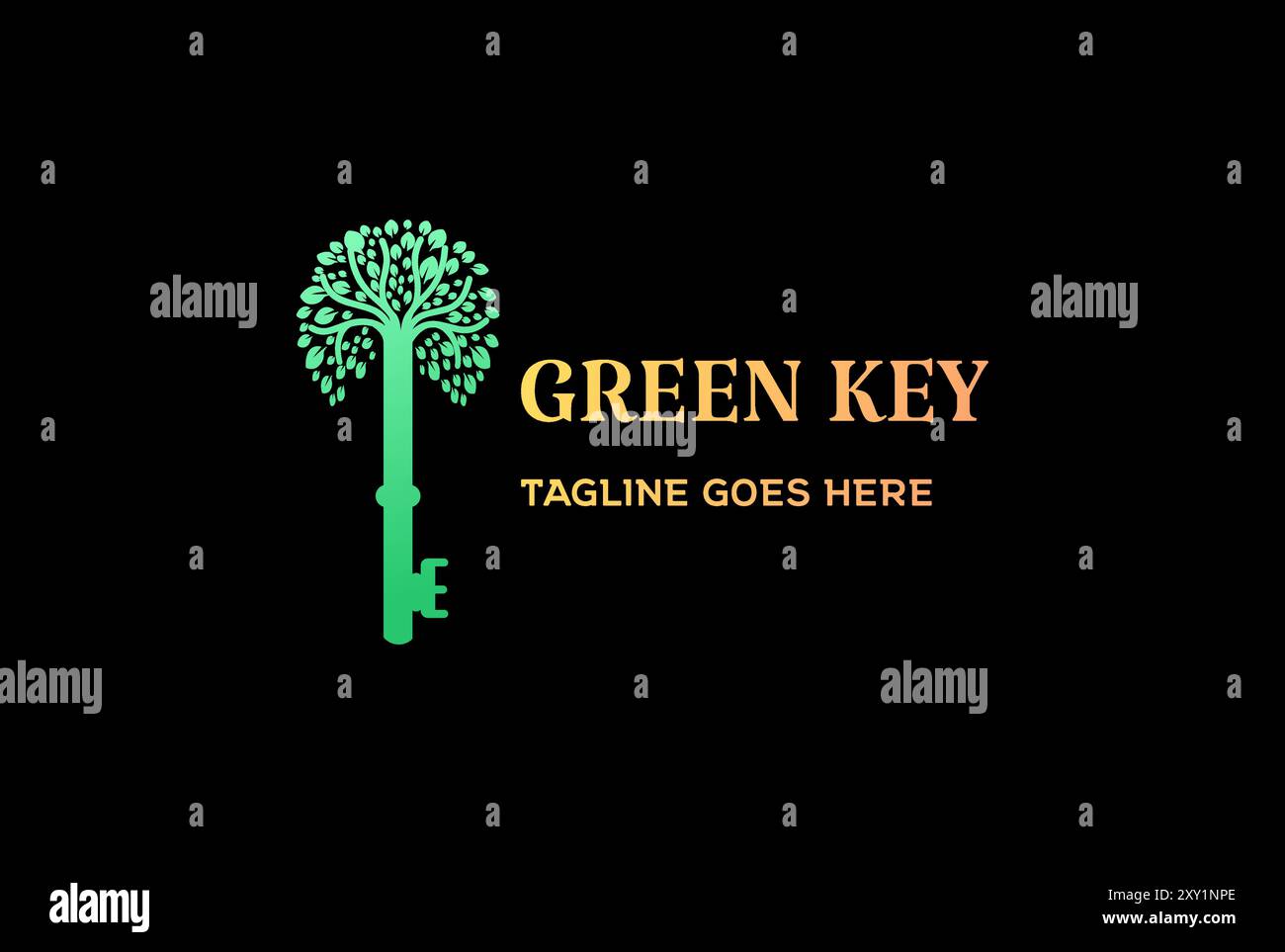 Schlüssel mit grünem Blatt Baum Pflanze Logo Design Vektor Stock Vektor