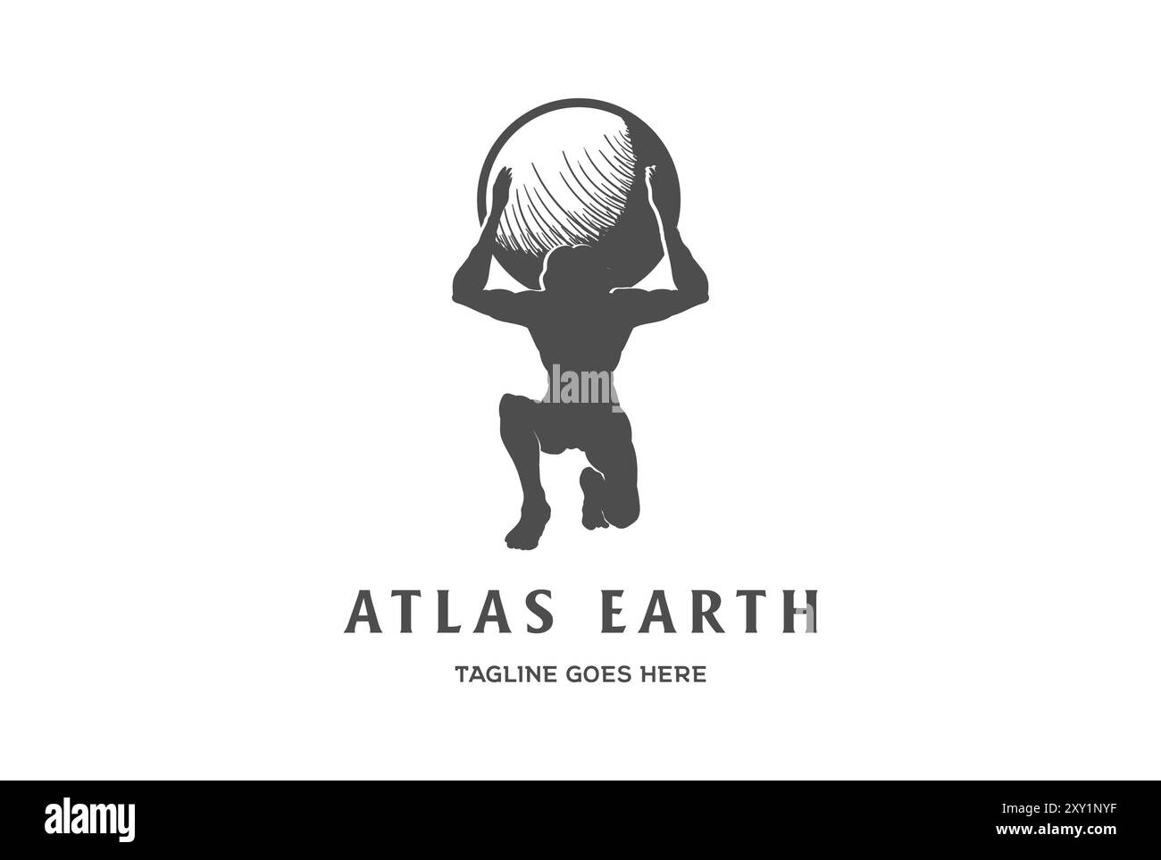 Vintage Ancient Strong God Atlas Statue Silhouette mit Earth Globe World Logo Design Inspiration Stock Vektor