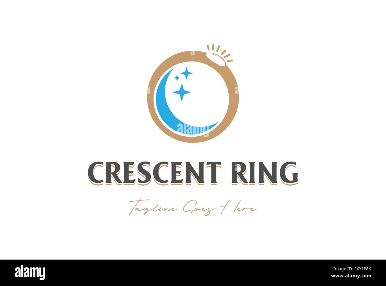 Einfacher minimalistischer Halbmond Stern mit Armband Ring für Edelstein Schmuck Diamant Boutique Logo Design Vektor Stock Vektor