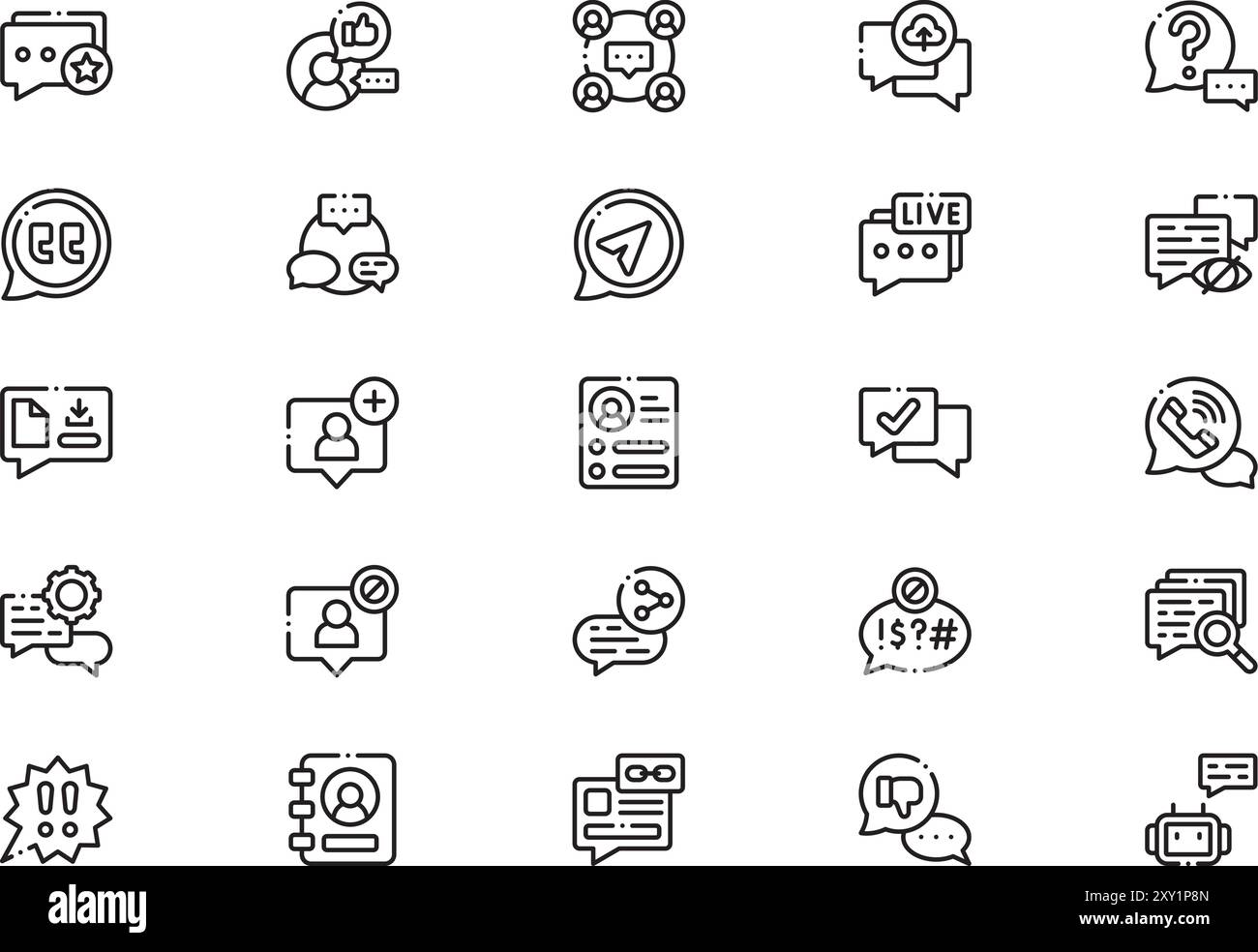 Die Sammlung von Chat-Symbolen ist eine Vektorillustration mit bearbeitbarem Kontur. Stock Vektor