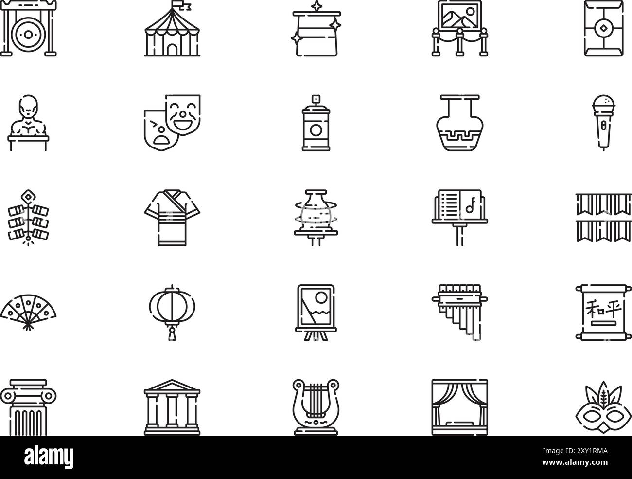 Die Icons-Sammlung für kulturelle Aktivitäten ist eine Vektorillustration mit bearbeitbarem Strich. Stock Vektor