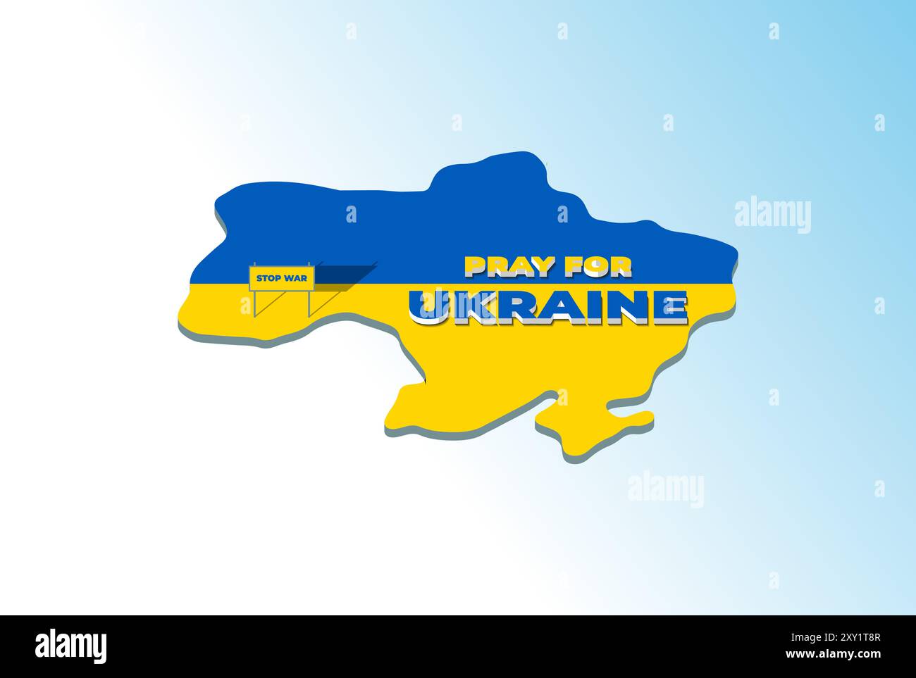 3D Ukraine Karte Silhouette und blaue gelbe Farbe Flagge mit beten für Ukraine stoppen Krieg Illustration Vektor Stock Vektor