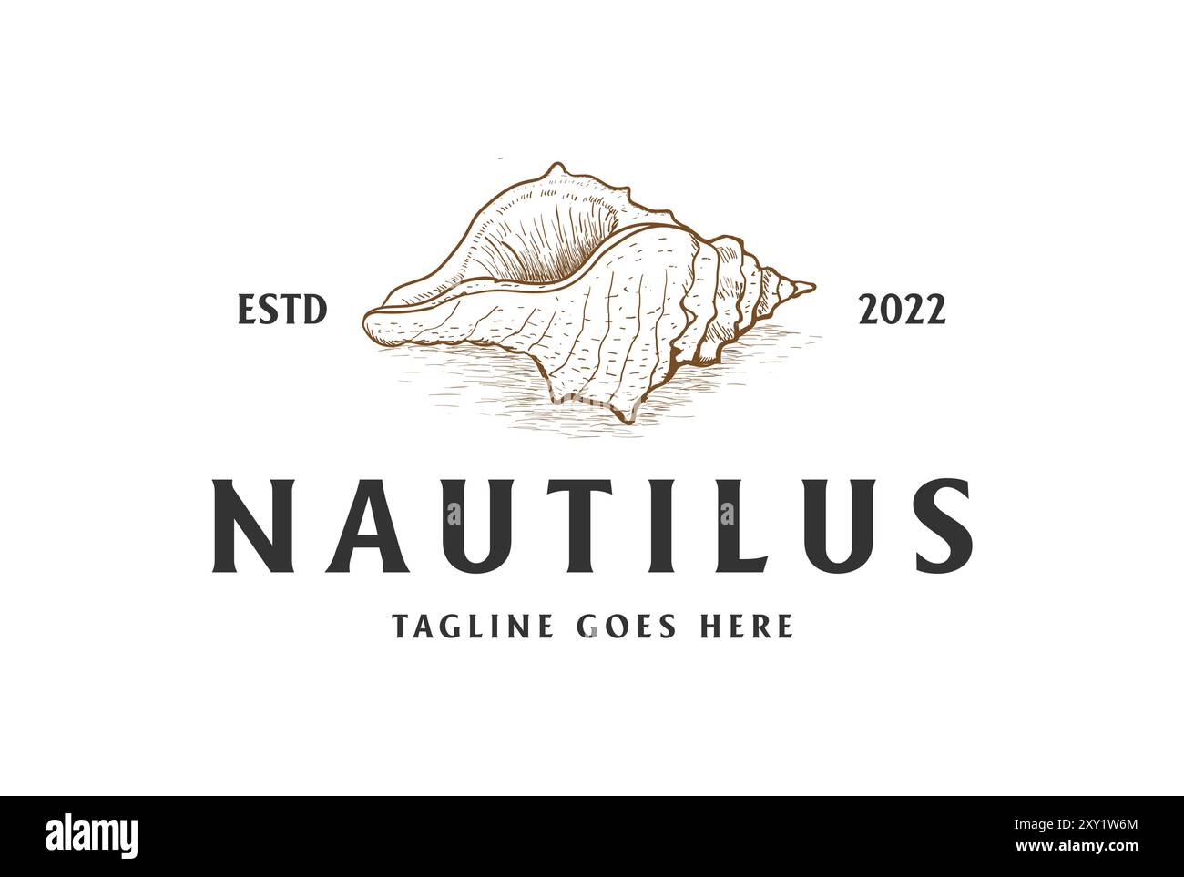 Retro Vintage Handzeichnung Skizze Ozean Muschel Nautilus Logo Design Vektor Stock Vektor