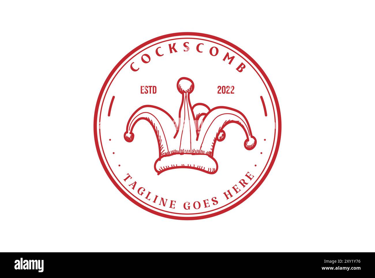 Vintage Retro Clown Cockscomb Hut Cap Abzeichen Emblem Label Stempel Logo Design Vektor Stock Vektor