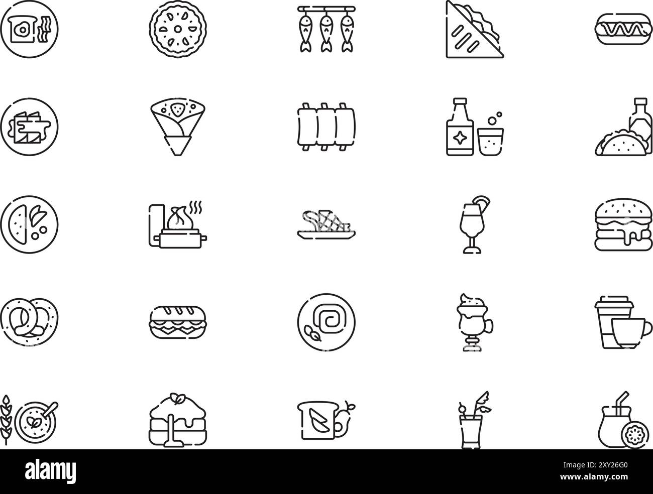 Die Kollektion Brunch Icons ist eine Vektorillustration mit bearbeitbarem Kontur. Stock Vektor