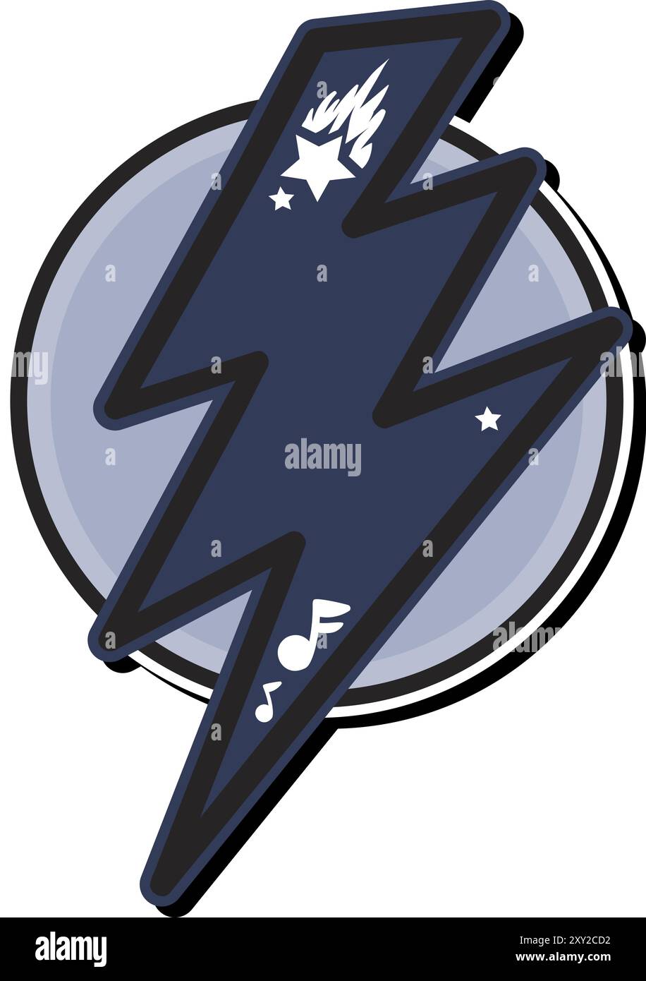 Minimalistisches Logo-Emblem für elektrische Blitzentladung. Badge-Vorlage für Slogan und Markenbezeichnung vor rundem Hintergrund. Einfacher schwarz-weißer Vektor Stock Vektor