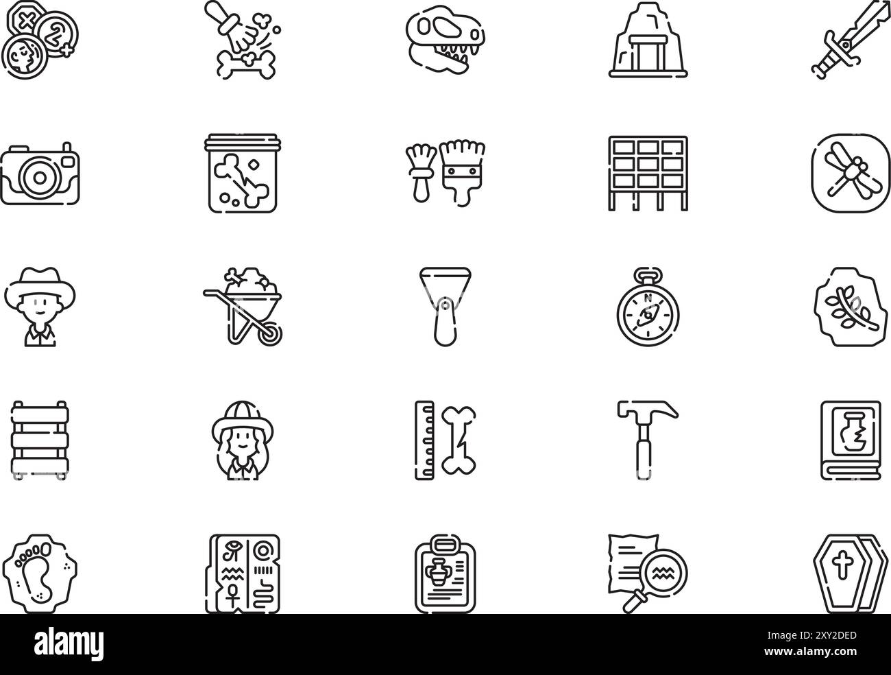 Archäologie Icons Collection ist eine Vektorillustration mit bearbeitbarem Kontur. Stock Vektor