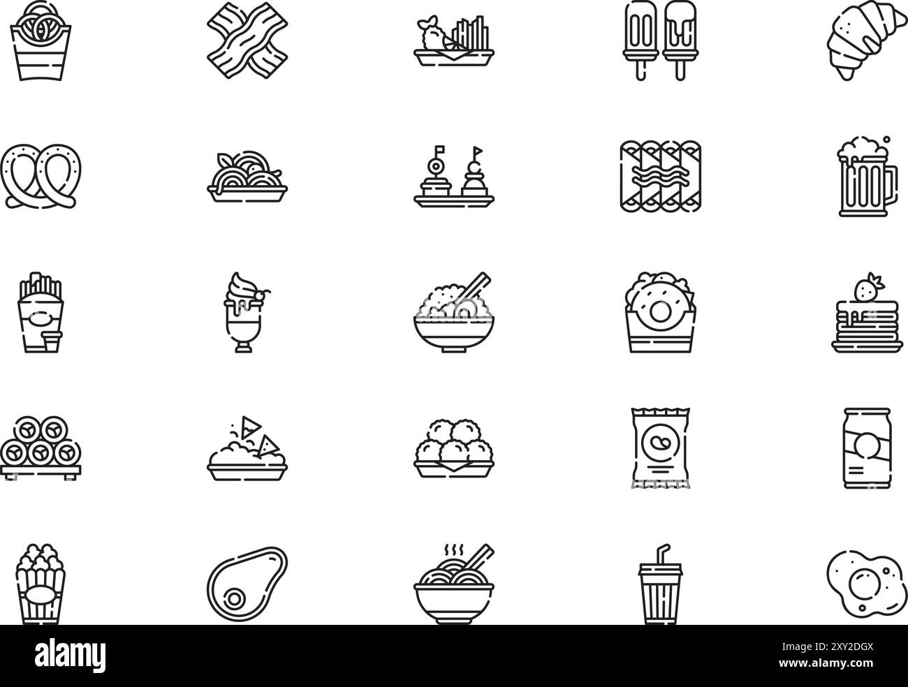 Die Kollektion Fast Food Icons ist eine Vektorillustration mit bearbeitbarem Kontur. Stock Vektor