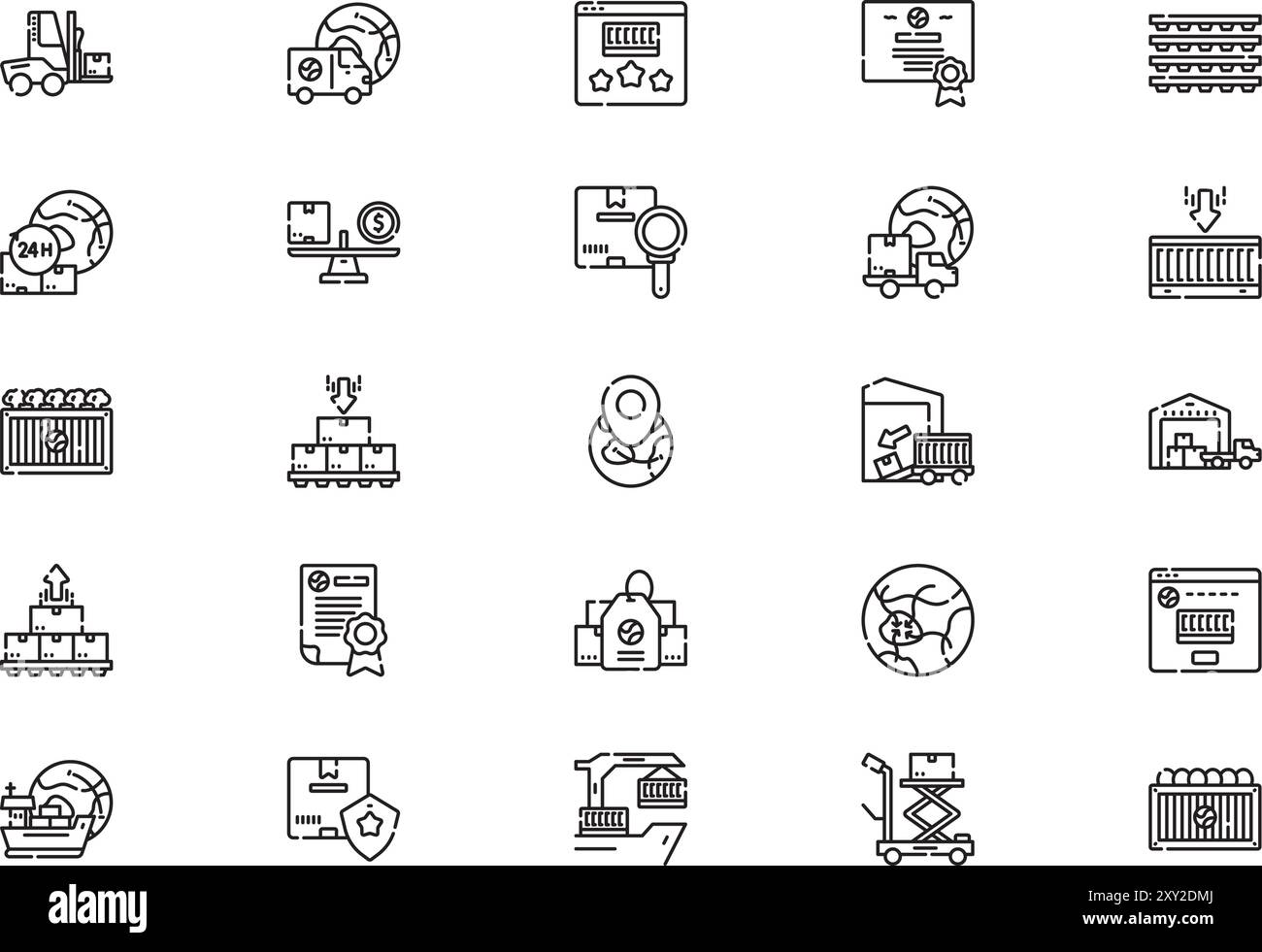Das Importieren und Exportieren der Symbolsammlung ist eine Vektorillustration mit bearbeitbarer Kontur. Stock Vektor