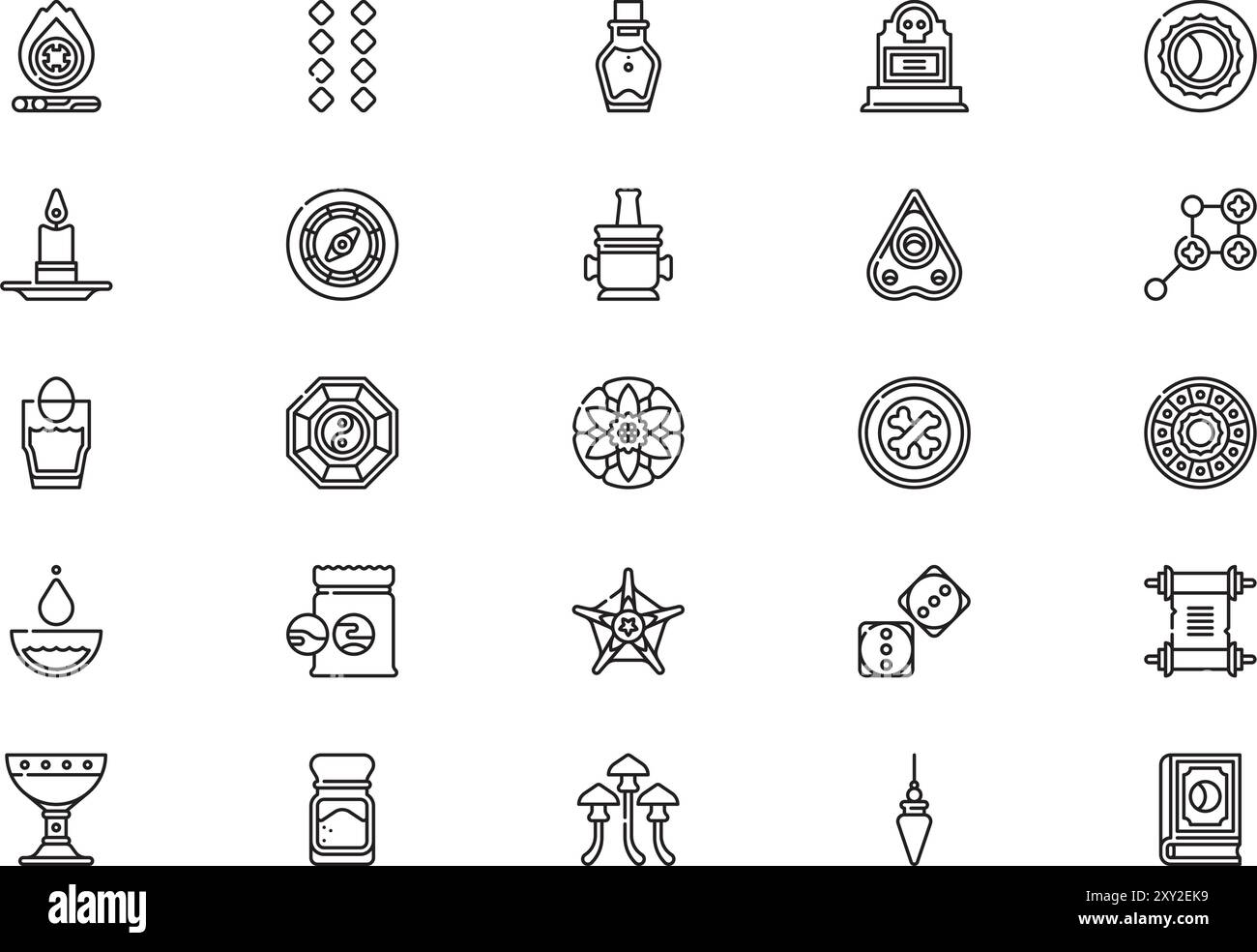 Die Sammlung der Wahrsagersymbole ist eine Vektorillustration mit bearbeitbarem Strich. Stock Vektor