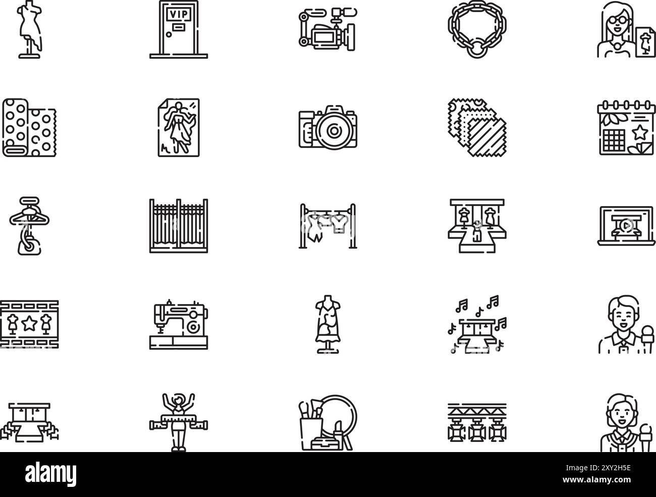 Die Kollektion Modenschauen Icons ist eine Vektorillustration mit bearbeitbarem Kontur. Stock Vektor