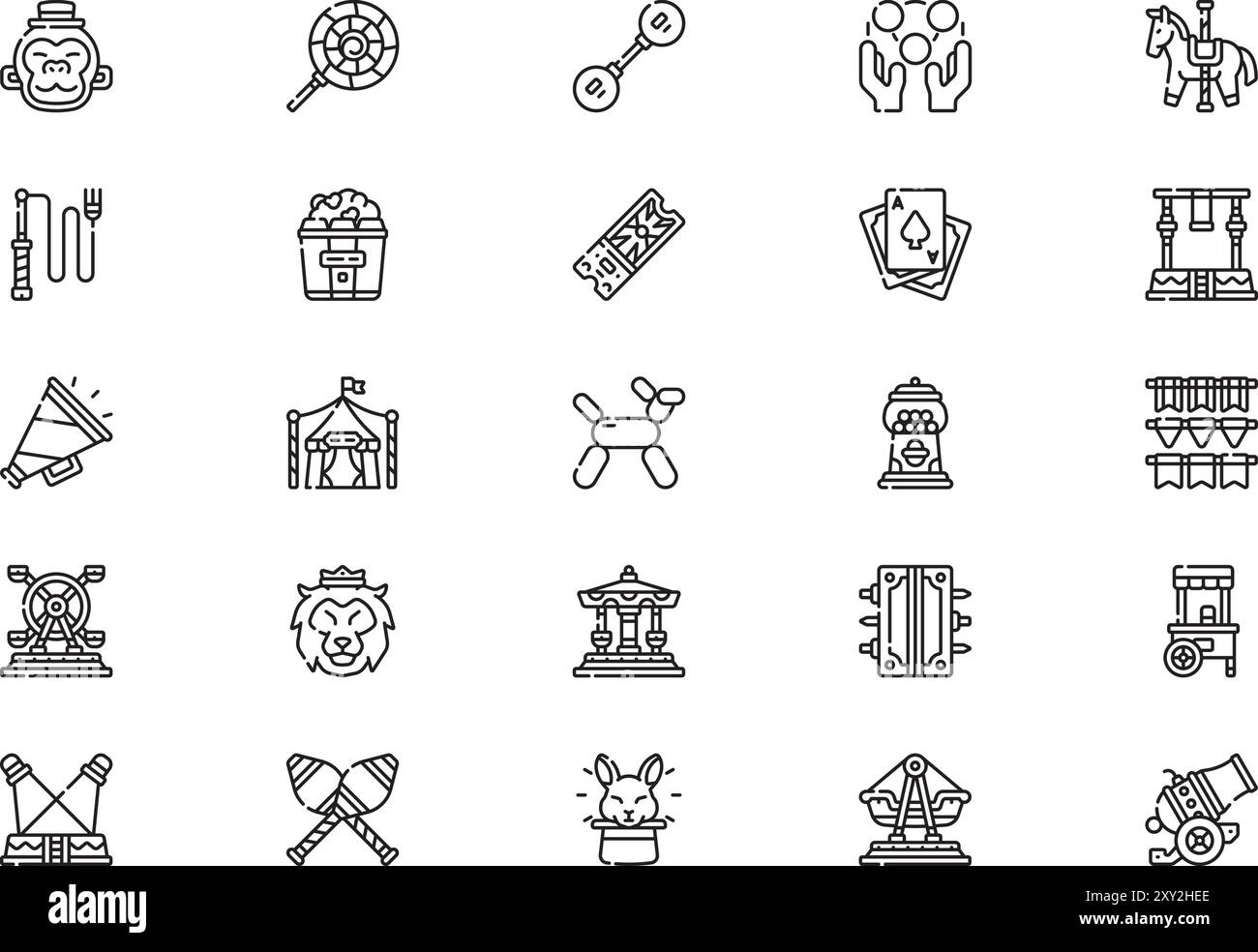 Die Kollektion Circus Icons ist eine Vektorillustration mit bearbeitbarem Strich. Stock Vektor