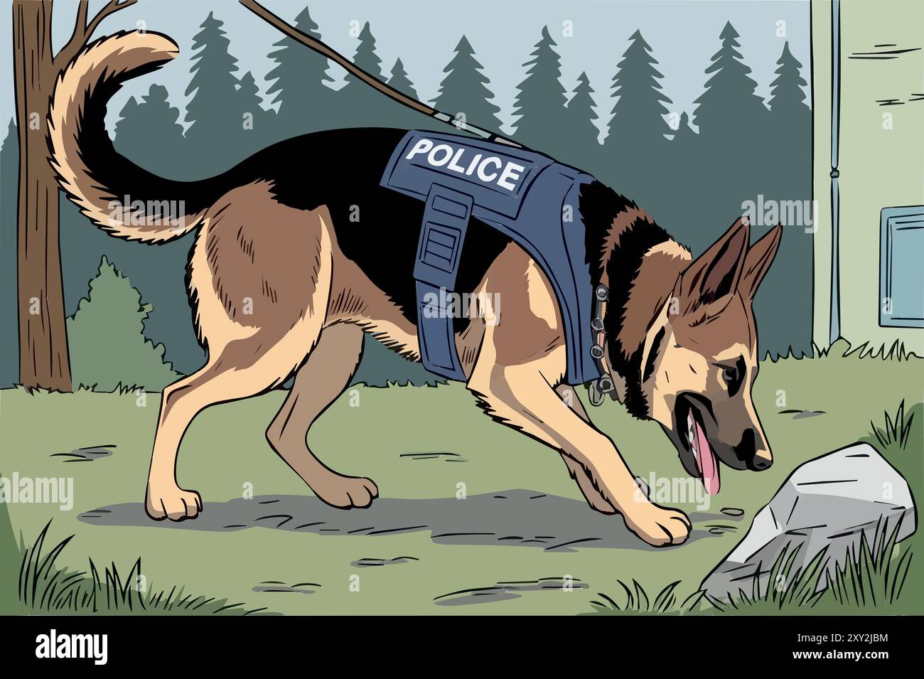 Die tapferen Helden in der Welt der Polizeihunde. Stock Vektor