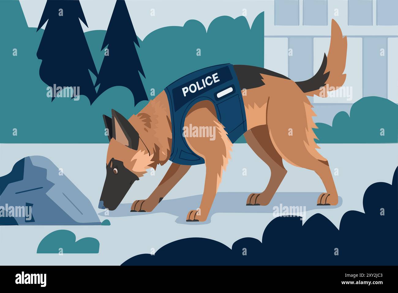 Polizeihunde in Aktion, Schutz und Dienst. Stock Vektor