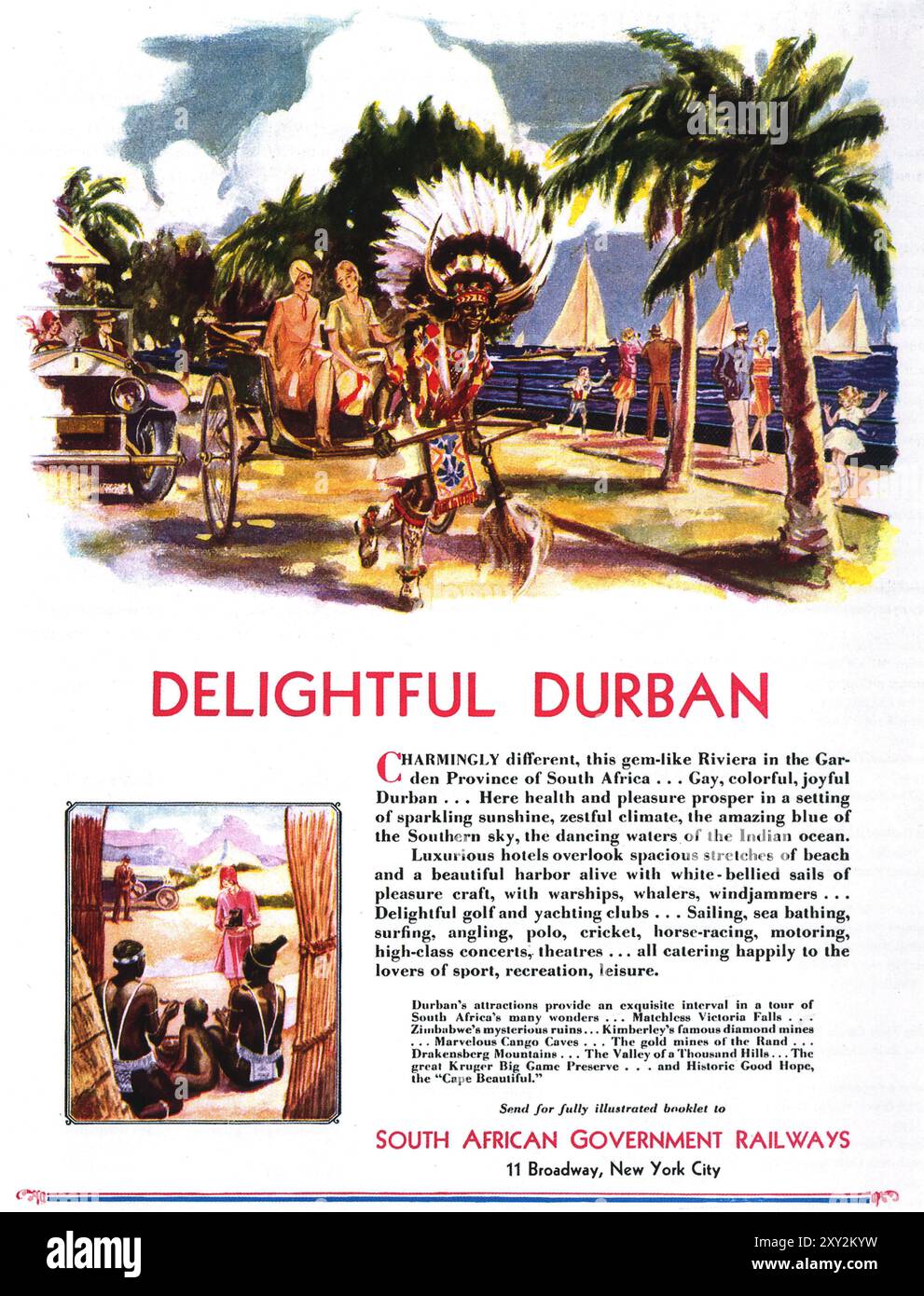 1929 South Africa Railways Ad – „Delicious Durban“ Stockfoto