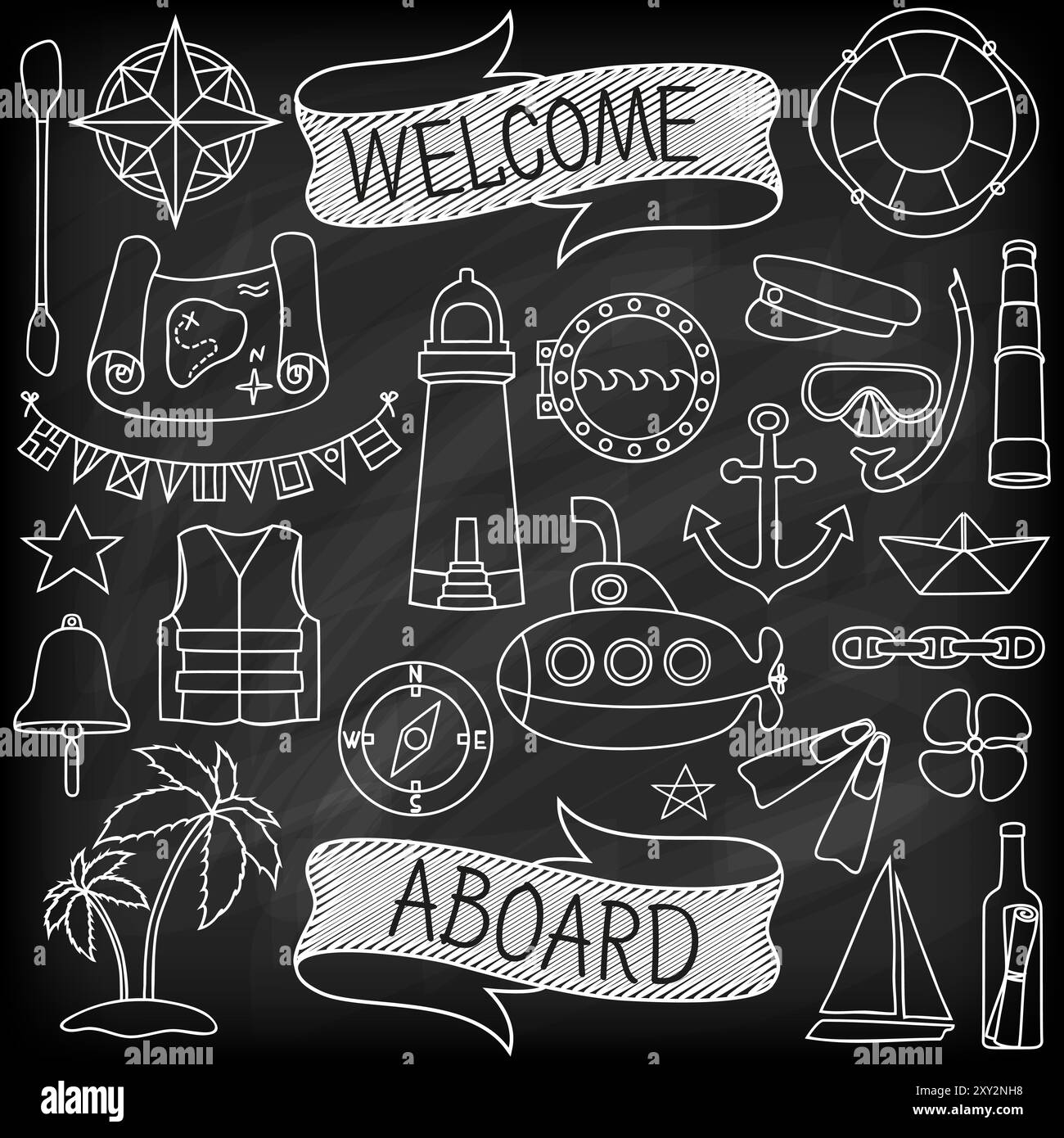 Handgezeichnetes nautisches Dekor-Set mit Doodle. Stock Vektor