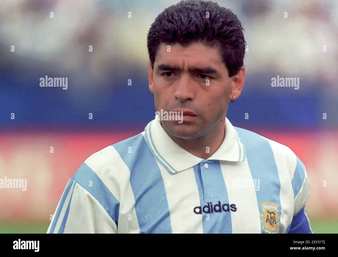 Diego Maradona spielte für Argentinien bei der Weltmeisterschaft 1994 gegen Nigeria Stockfoto
