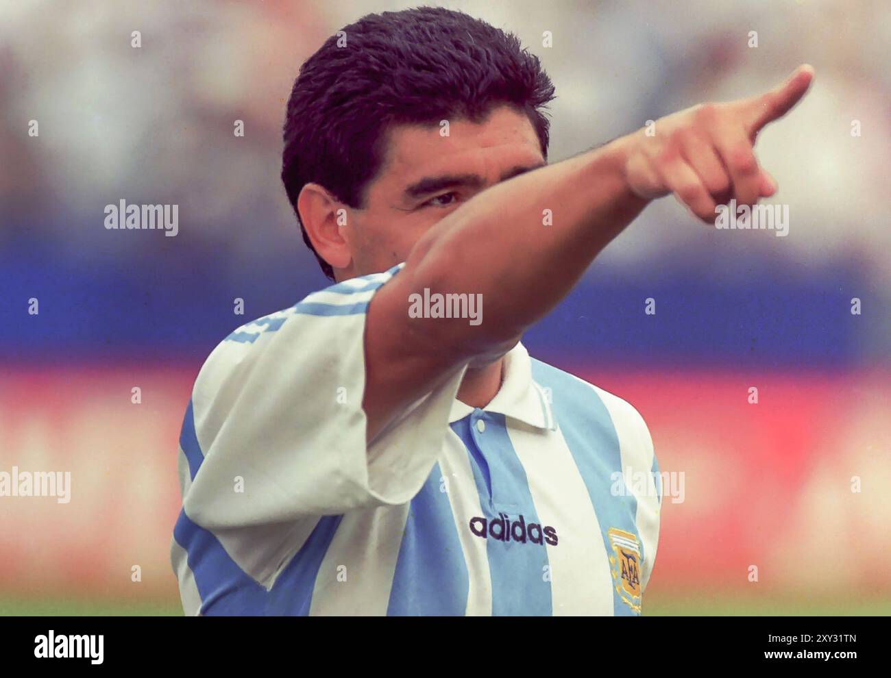 Diego Maradona spielte für Argentinien bei der Weltmeisterschaft 1994 gegen Nigeria Stockfoto