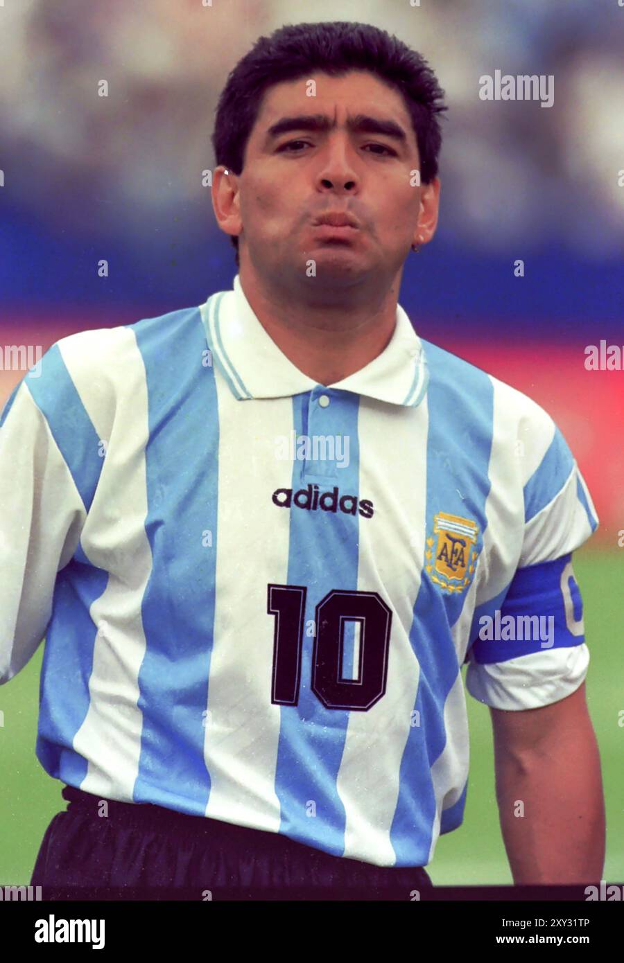 Diego Maradona spielte für Argentinien bei der Weltmeisterschaft 1994 gegen Nigeria Stockfoto