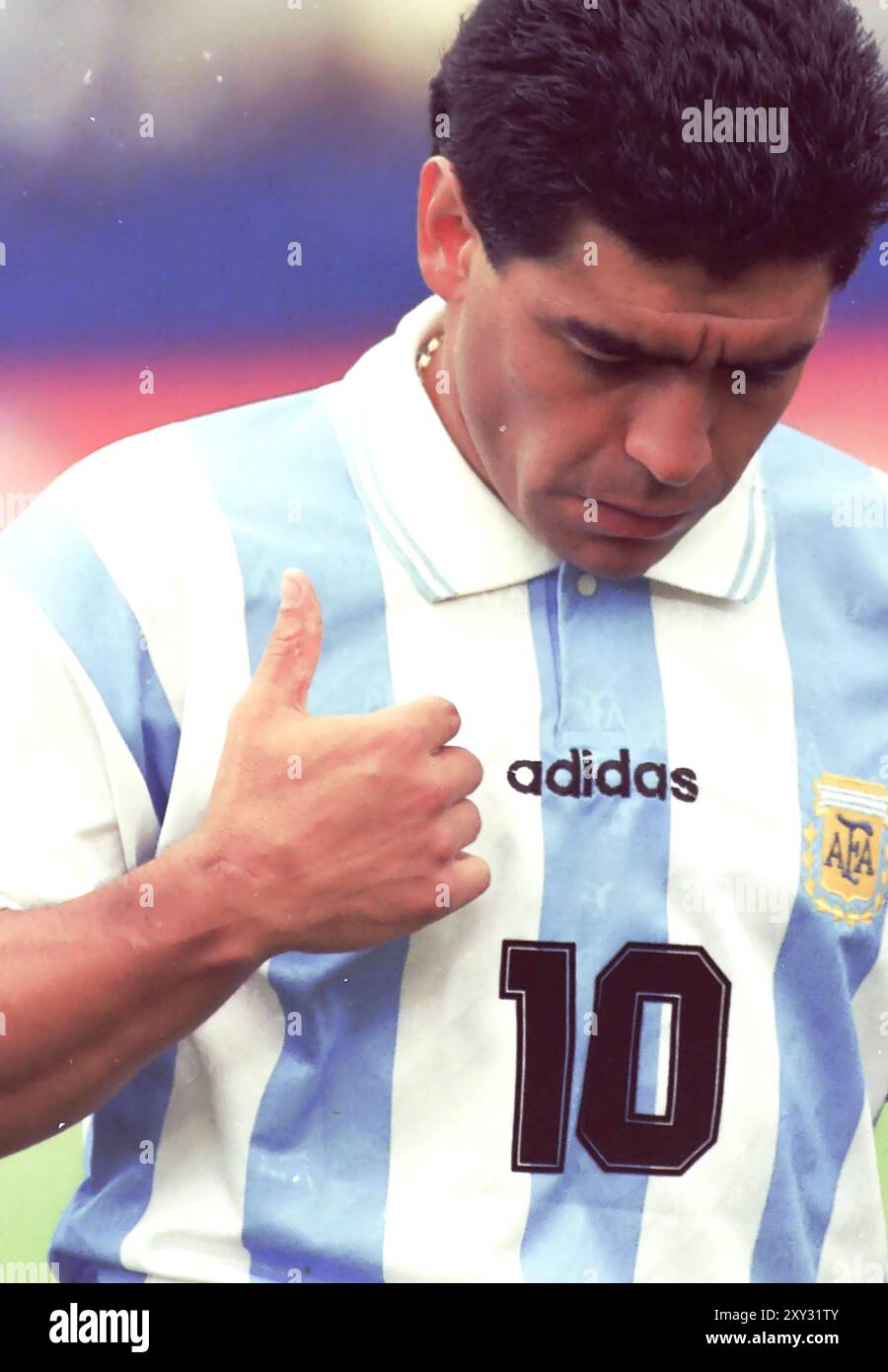 Diego Maradona spielte für Argentinien bei der Weltmeisterschaft 1994 gegen Nigeria Stockfoto