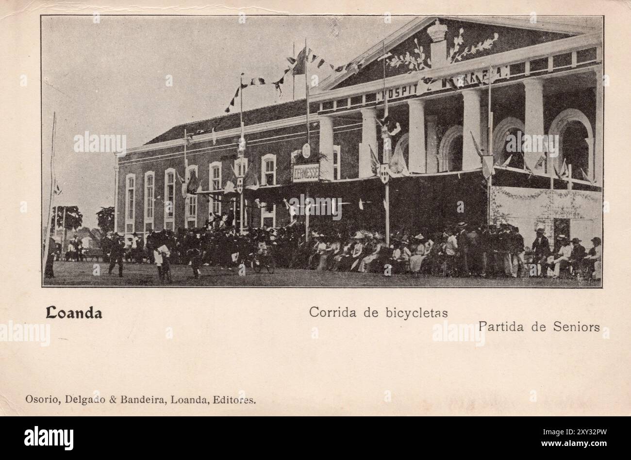 Fahrradrennen, Luanda Angola Afrika, ca. Anfang der 1900er Jahre Postkarte. Stockfoto