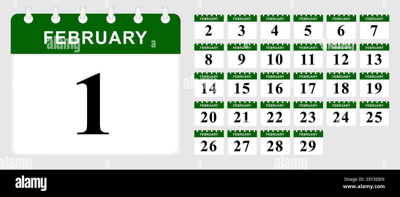 Tageskalender Februar. Kalendervorlage. Vektorabbildung. Stock Vektor
