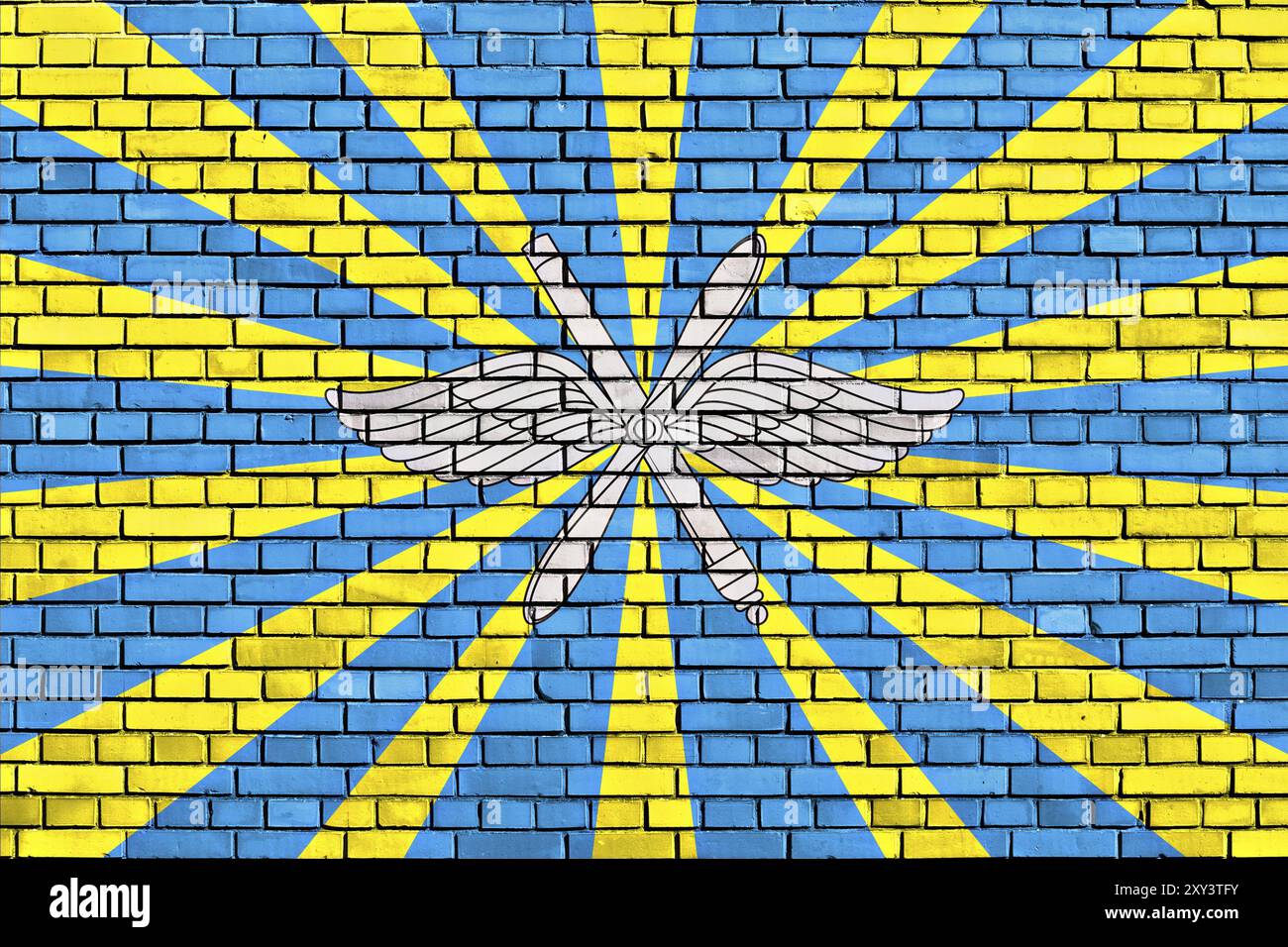 Flagge der russischen Luftwaffe auf Ziegelwand gemalt Stockfoto