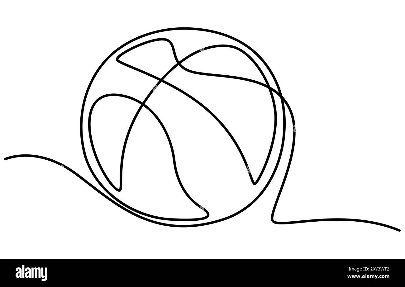 Basketball Continuous Line Symbol, Basketball Continuous Line Illustration, Orange Basketballillustration auf weißem Hintergrund für Montage Stock Vektor