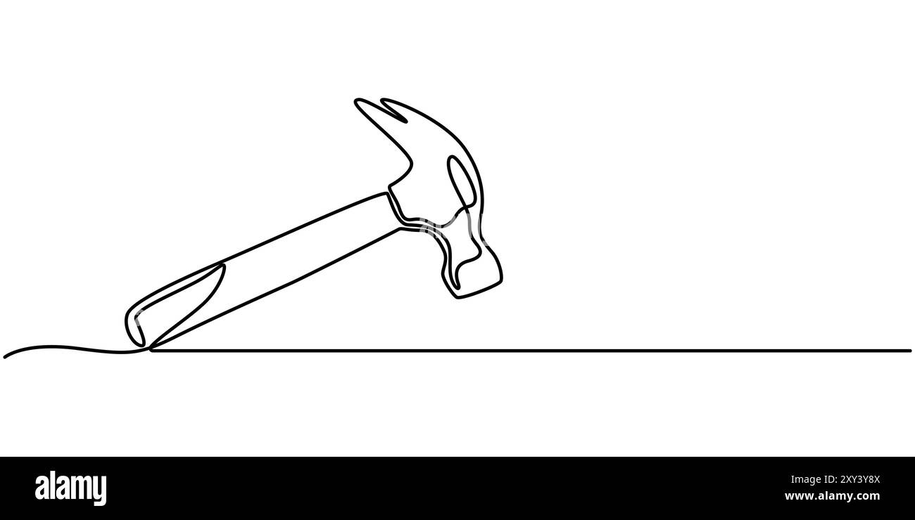 Kontinuierliches Ziehen eines Hammers in einer Linie. Vektor, Hammer Doodle Schwarz und weiß, kontinuierliche Einzeilenzeichnung der Internationalen Arbeitszeitlinie Stock Vektor