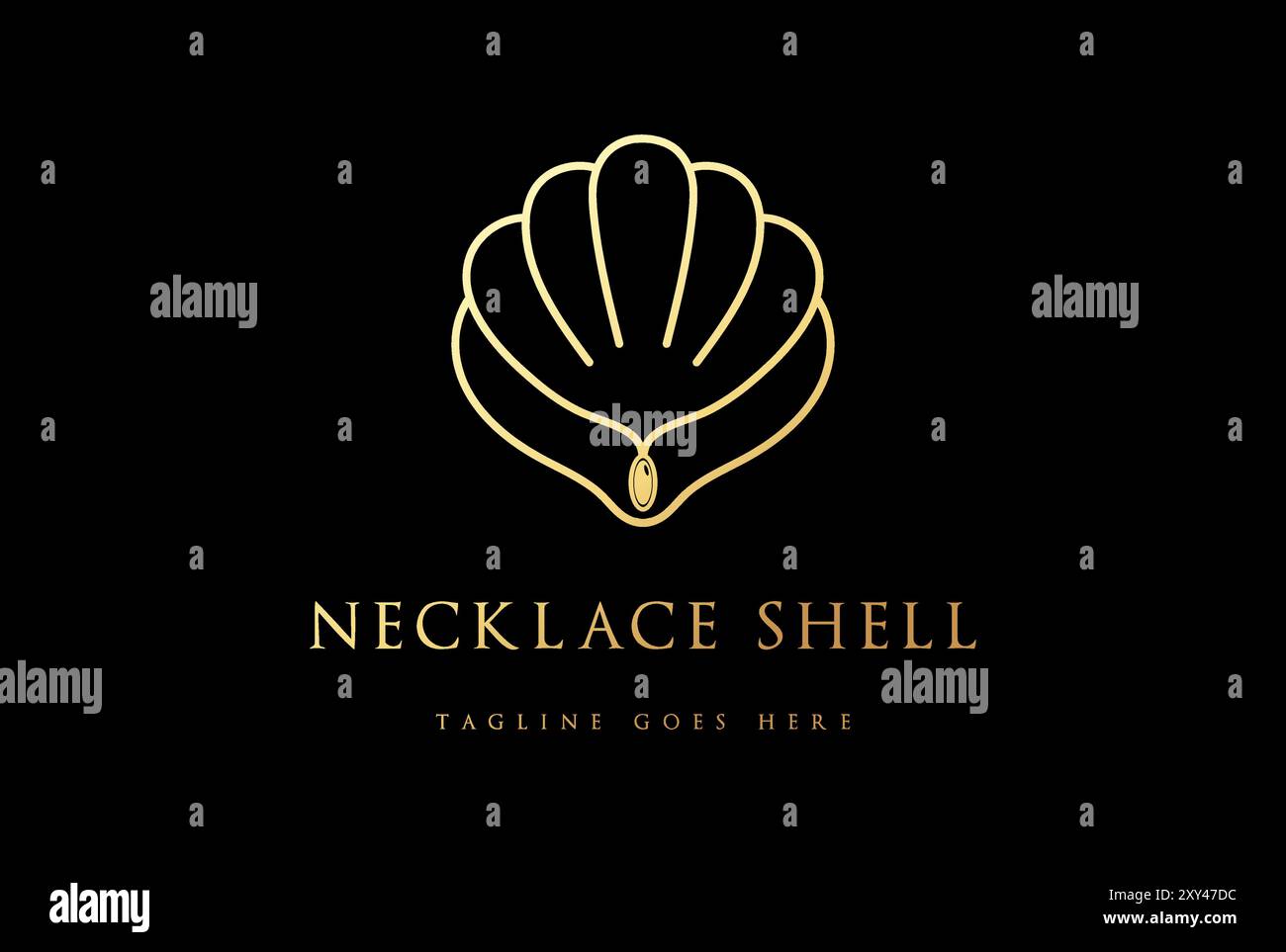 Elegante goldene Perle Shell Muschel Austern Muschel mit Halskette für Schmuck Boutique-Geschäft Logo Design Vektor Stock Vektor
