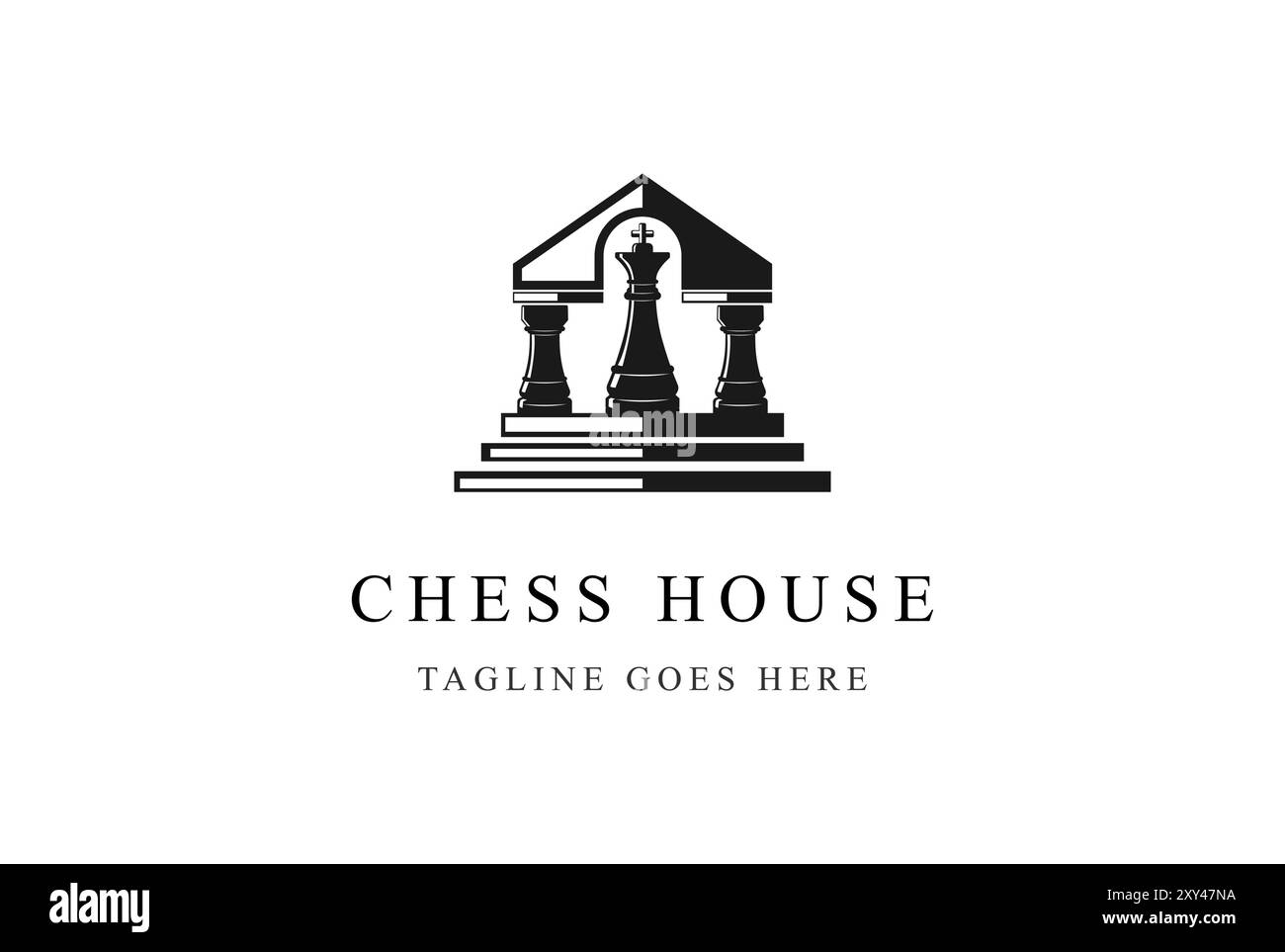 Vintage rustikales Haus mit King Rook für Gesetz oder Sport Logo Design Vektor Stock Vektor