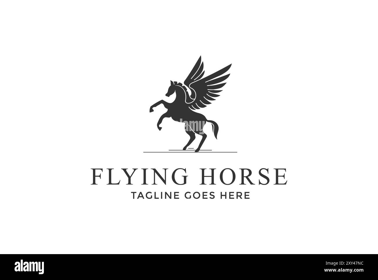 Starker Tanzender Pferdehengst Pegasus Wing Logo Design Vektor Stock Vektor