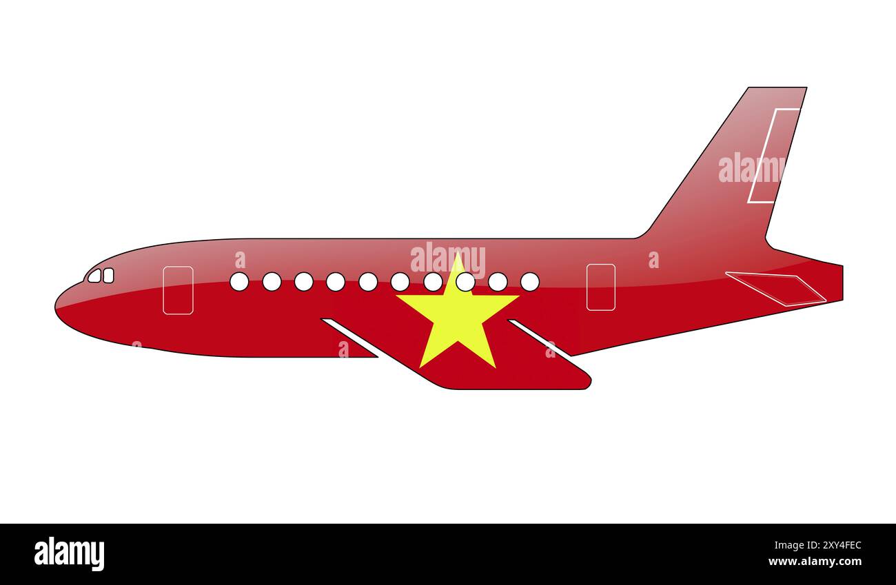 Die vietnamesische Flagge auf der Silhouette eines Flugzeugs. Hochglanz-Illustration Stockfoto