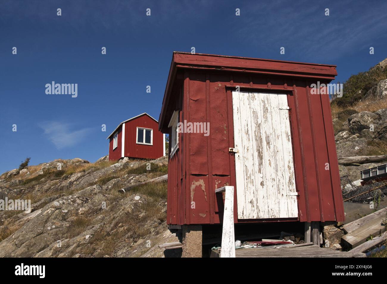 Kleine schwedische Häuser Stockfoto