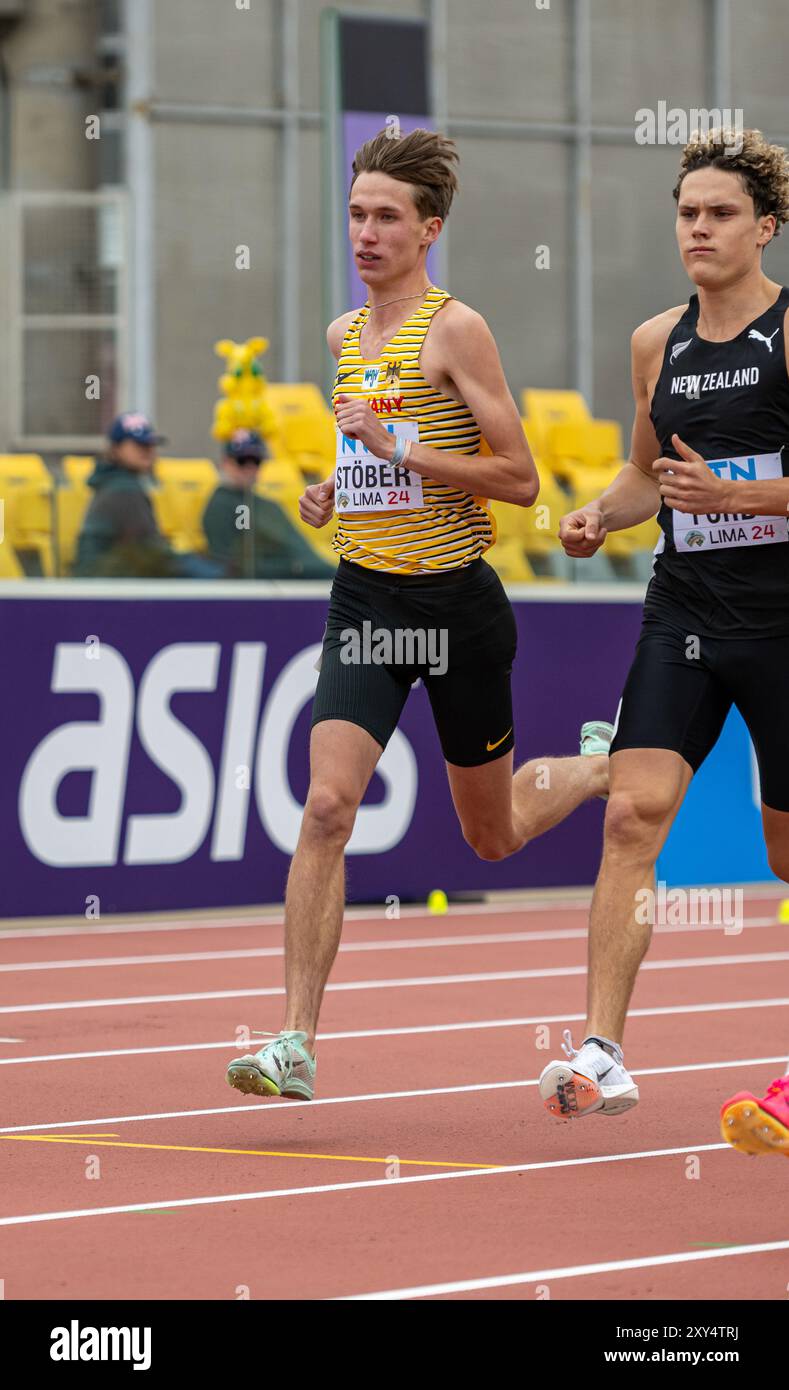 Tom STOEBER (TV Wetzlar), DEUTSCHLAND, 800 Meter Männer PRO, Leichtathletik, Leichtathletik, Leichtathletik, Leichtathletik, Leichtathletik, Leichtathletik, U20 Leichtathletik Weltmeisterschaften Lima 24, U20 Leichtathletik Weltmeisterschaften, 27.08.2024, Foto: Eibner-Pressefoto/Jan Papenfuss Stockfoto