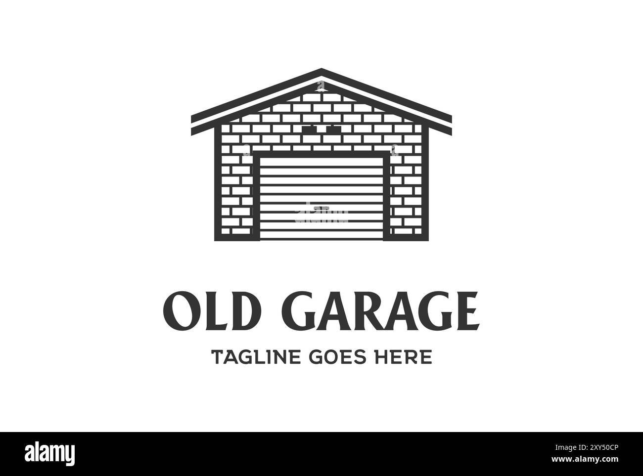 Linienart der alten Garage Logo Design Vektor Stock Vektor