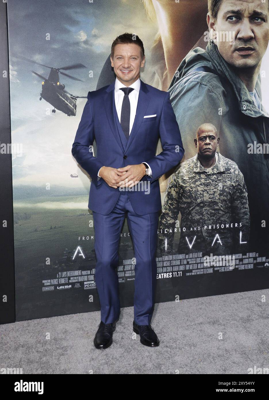 Jeremy Renner bei der Premiere von „Arrival“ in Los Angeles am 6. November 2016 im Regency Village Theater in Westwood, USA Stockfoto