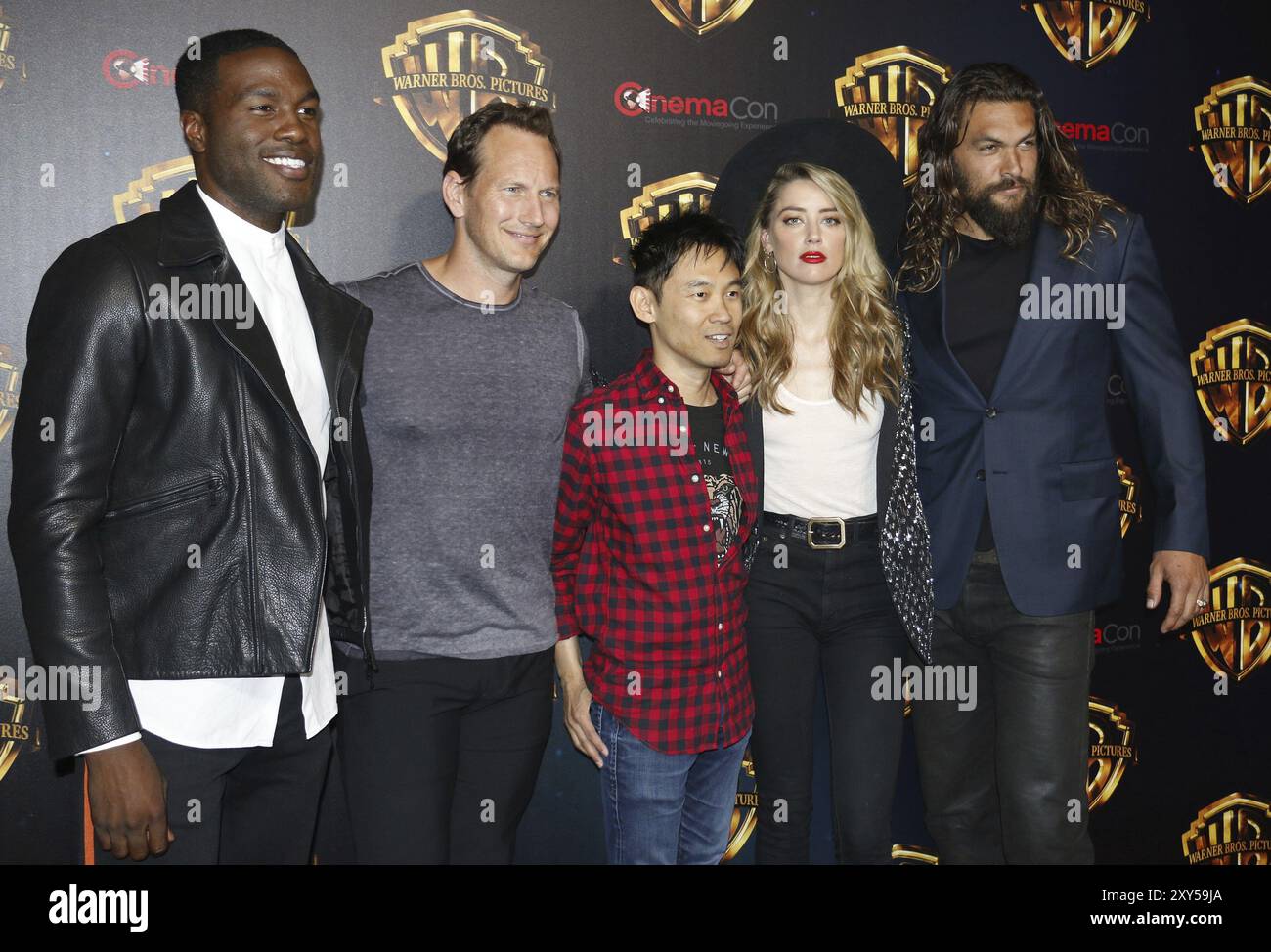 Amber Heard, Yahya Abdul-Mateen, Patrick Wilson, James Wan und Jason Momoa auf der CinemaCon 2018, Warner Bros Bilder „Das Große Bild“-Präsentation Stockfoto